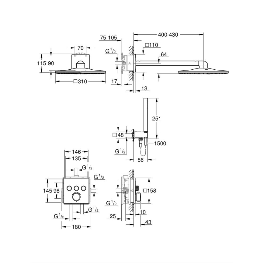 GROHE 34875000 - Brusesystem PRECISION SMARTCONTROL 310 mm, blank krom