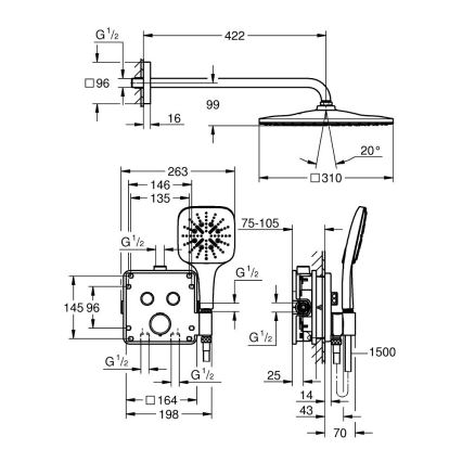 GROHE 34876000 - Brusesystem PRECISION SMARTCONTROL 310 × 310 mm forkromet