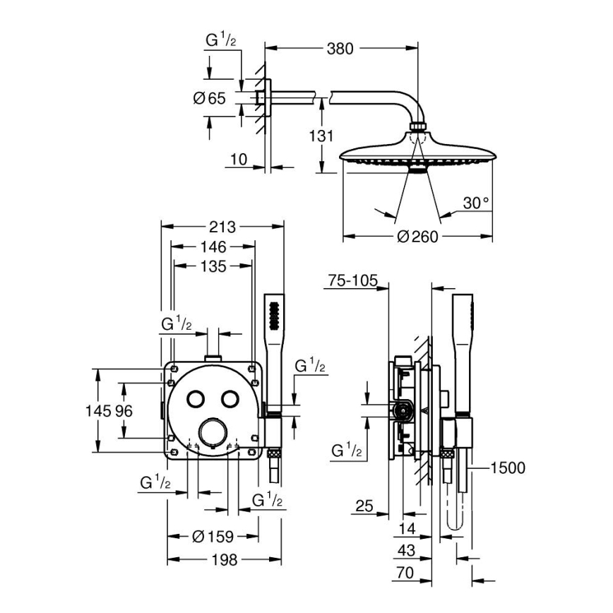 GROHE 34878000 - Brusesystem PRECISION SMARTCONTROL 260 mm blank krom