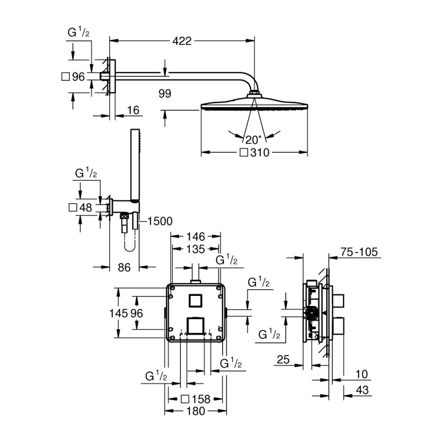 GROHE 34879000 - Indbygget brusesystem PRECISION CUBE 310 × 310 mm krom
