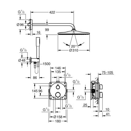 GROHE 34880000 - Brusesæt med indbygget termostat GROHTHERM SMARTCONTROL, poleret krom