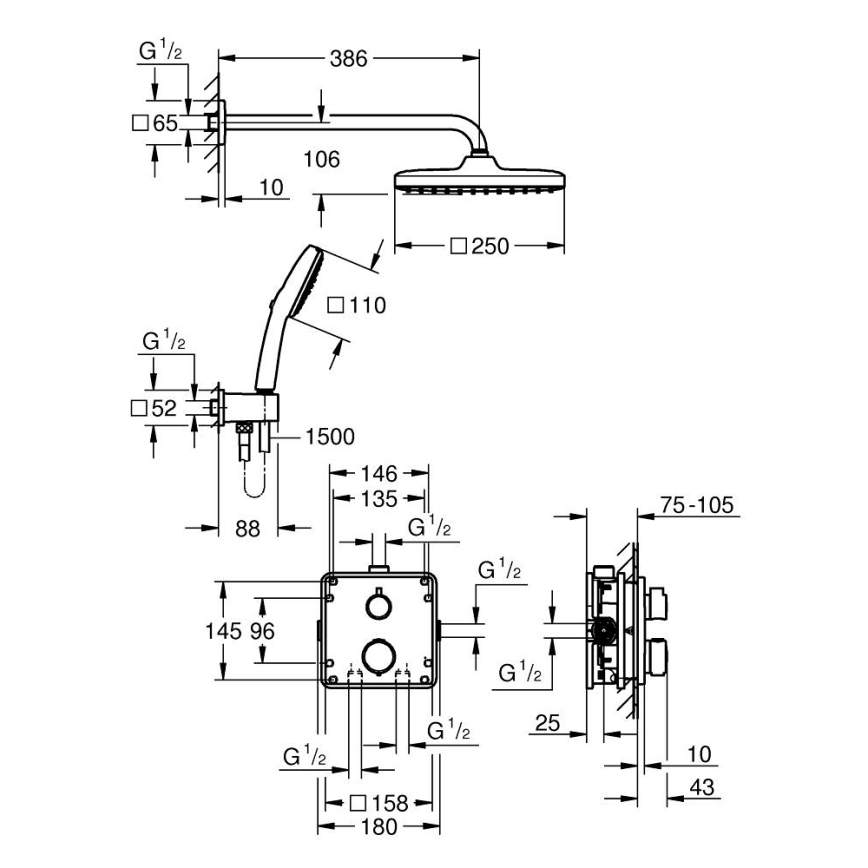 GROHE 34882000 - Brusesystem PRECISION VITALIO COMFORT 250 forkromet