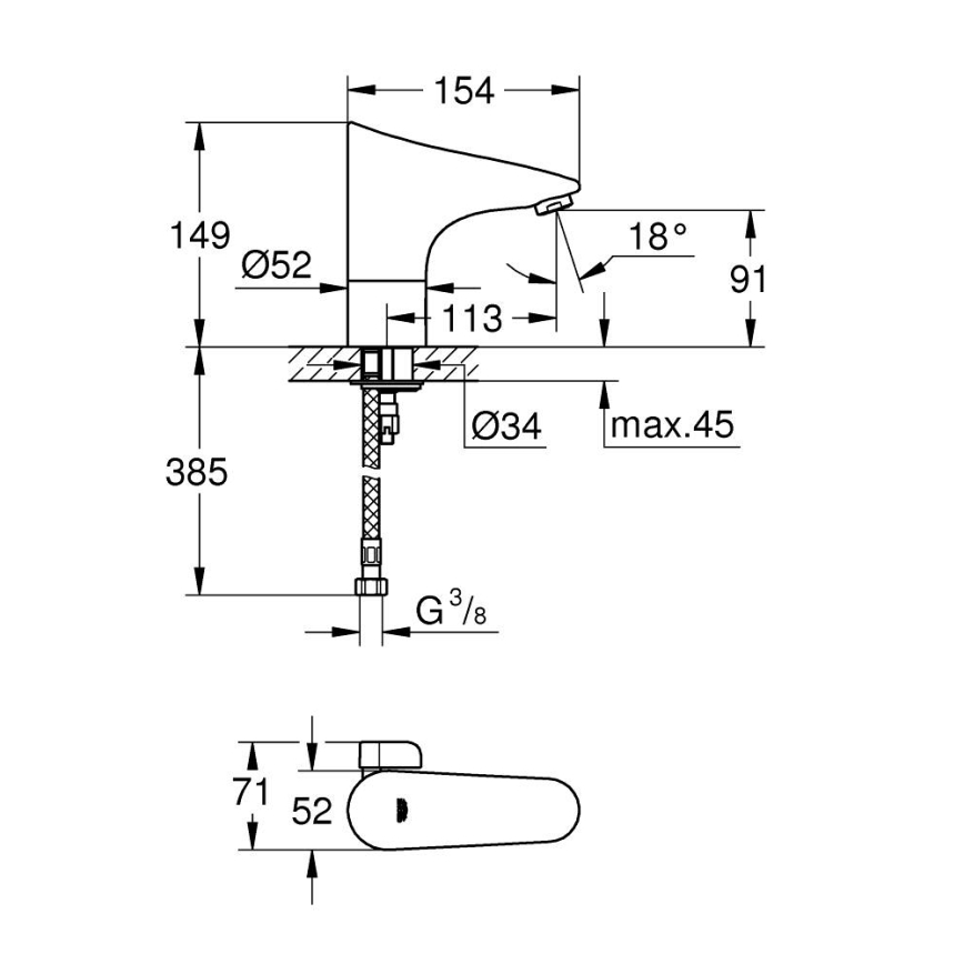 GROHE 36207001 - Elektronisk håndvaskarmatur EUROPLUS E DN 15 poleret krom