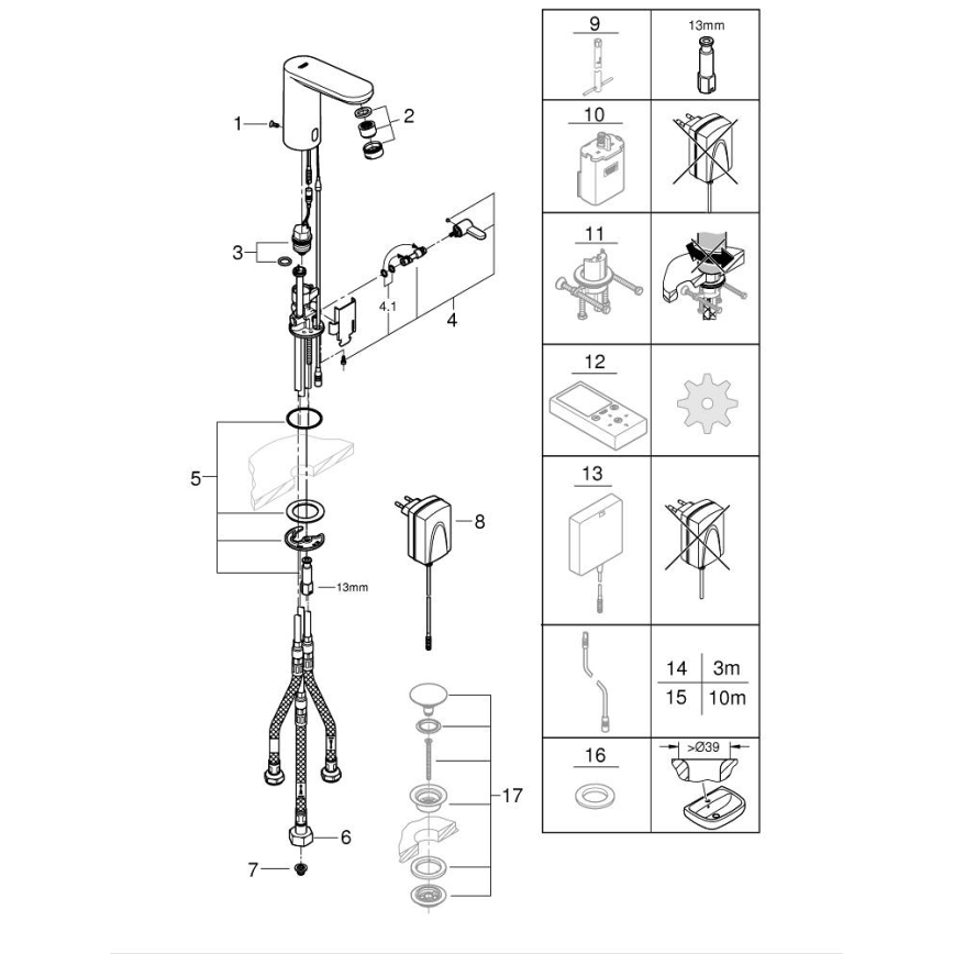 GROHE 36324001 - Infrarødt elektronisk håndvaskarmatur EUROSMART COSMOPOLITAN E krom