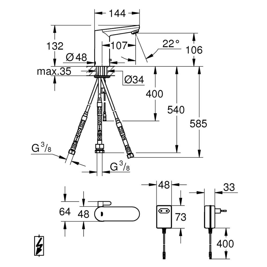 GROHE 36324001 - Infrarødt elektronisk håndvaskarmatur EUROSMART COSMOPOLITAN E krom