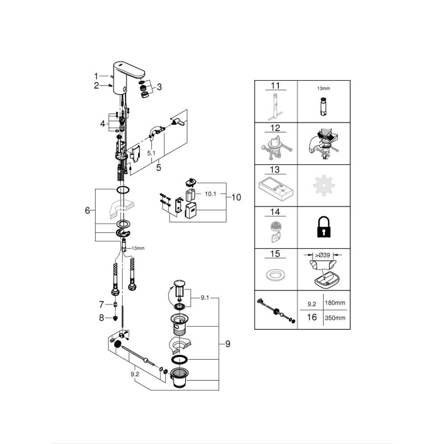 GROHE 36331001 - Håndvaskarmatur EUROECO 1 14” blank krom