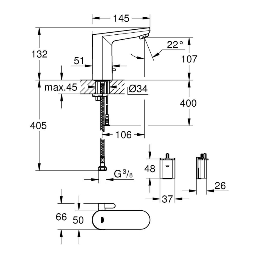 GROHE 36366002 - Elektronisk håndvaskarmatur GET E i blank krom