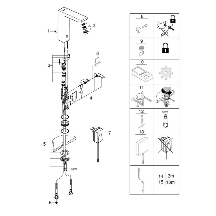 GROHE 36440000 - Infrarød elektronisk håndvaskarmatur EUROCUBE E DN 15 krom