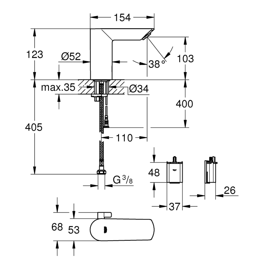 GROHE 36451000 - Elektronisk håndvaskarmatur BAU COSMOPOLITAN E poleret krom
