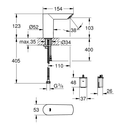 GROHE 36452000 - Infrarødt elektronisk håndvaskarmatur BAU COSMOPOLITAN E, krom
