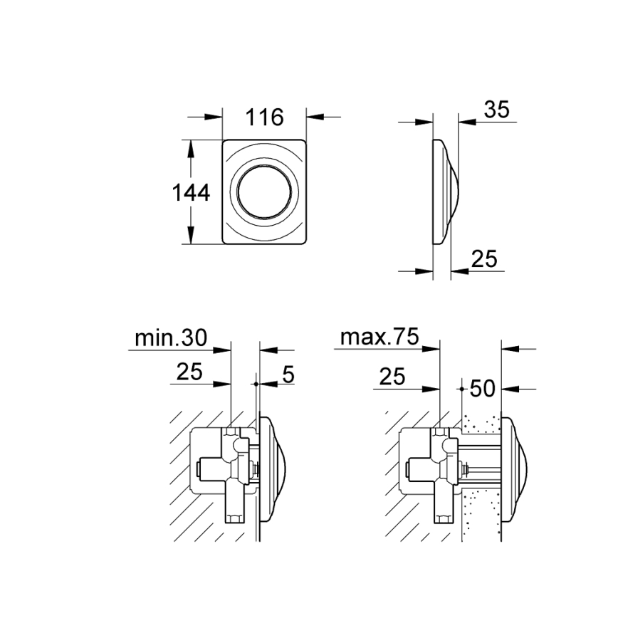 GROHE 37018SH0 - Betjeningsknap SURF 116 × 144 mm hvid