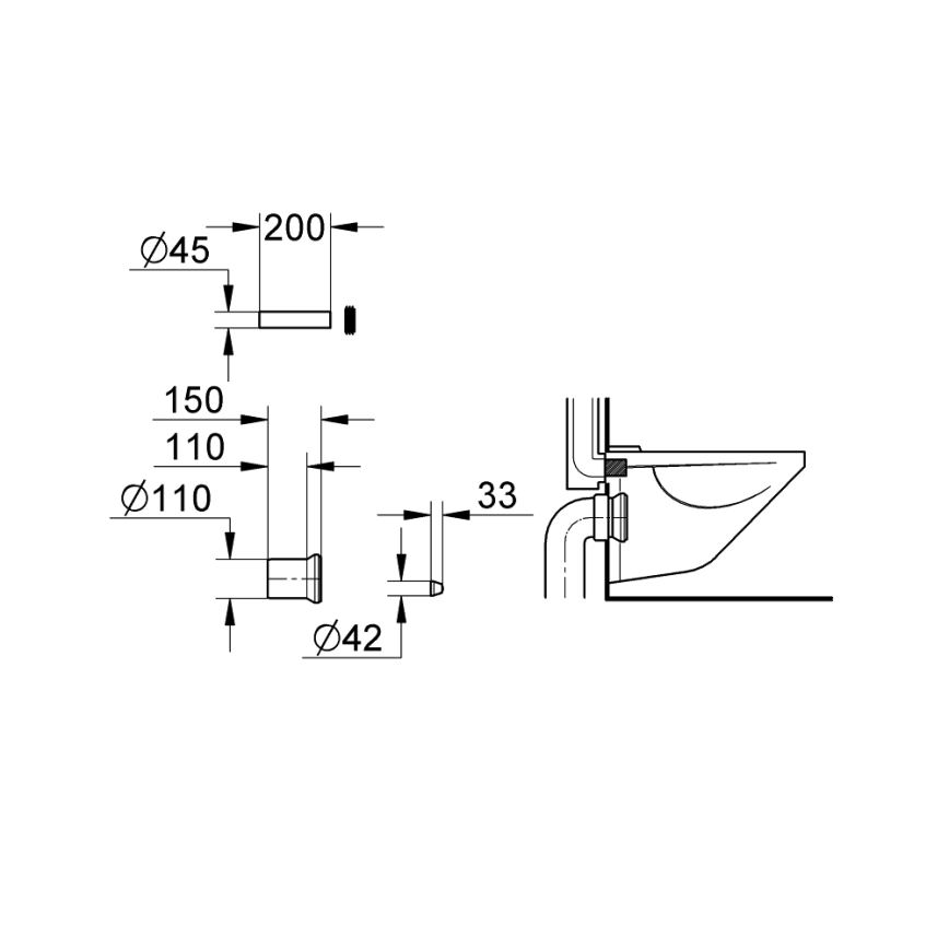 GROHE 37104K00 - Tilslutnings- og afløbssæt til toilet, sort