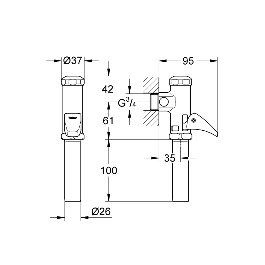 GROHE 37139000 - Automatisk skylleventil DAL 34” blank krom
