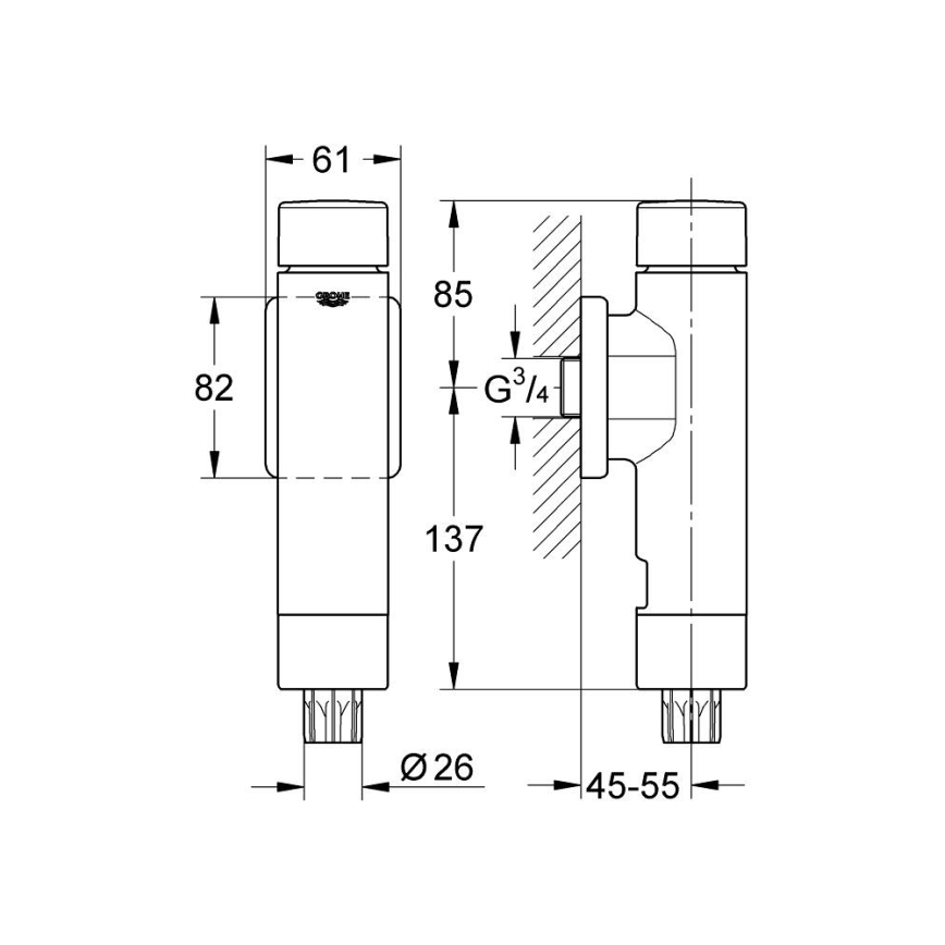 GROHE 37349000 - Trykspuleventil RONDO A.S. 3” blank krom