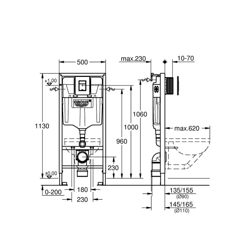 GROHE 38811KF0 - 3-i-1 WC-sæt SOLIDO 1,13 m sort