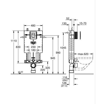 GROHE 38825000 - Forvægsmontageelement UNISET 830 × 480 × 130 mm EPS hvid