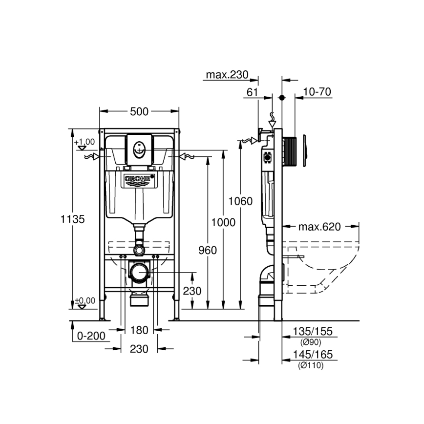 GROHE 38839000 - 3-i-1 WC RAPID SL-sæt 1,13 m