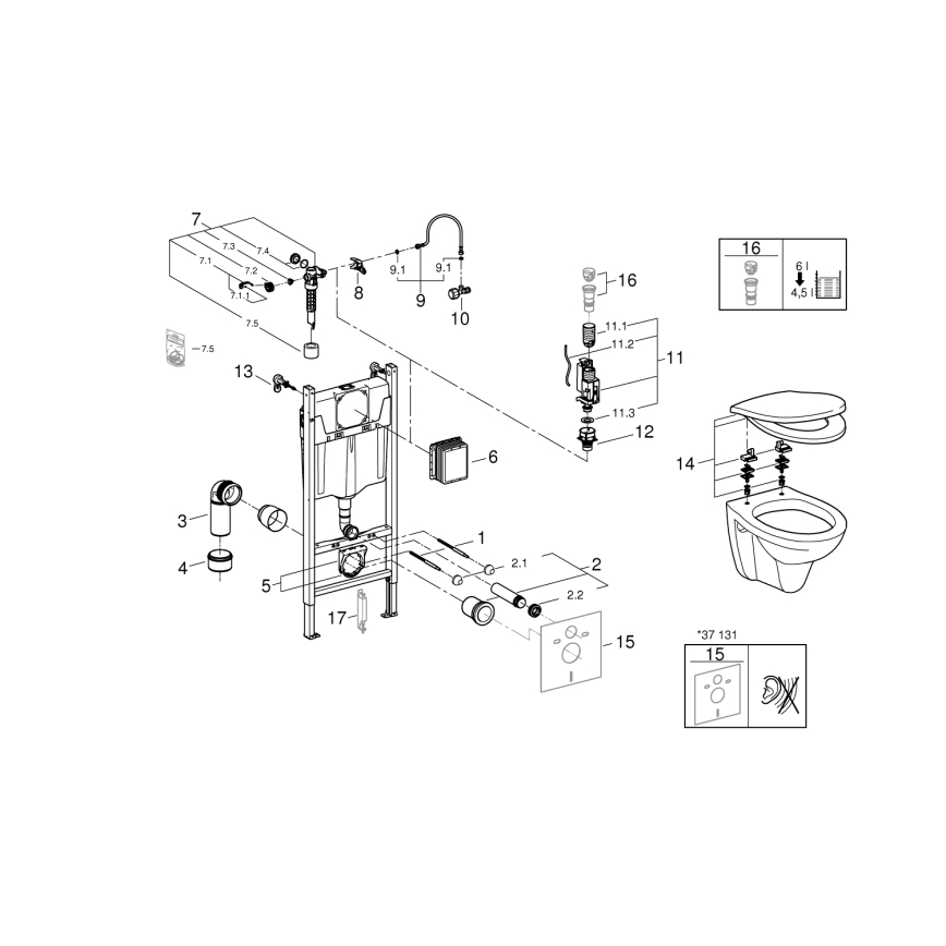 GROHE 39116000 - 4-i-1 sæt med SOLIDO COMPACT-keramik, 1,13 m