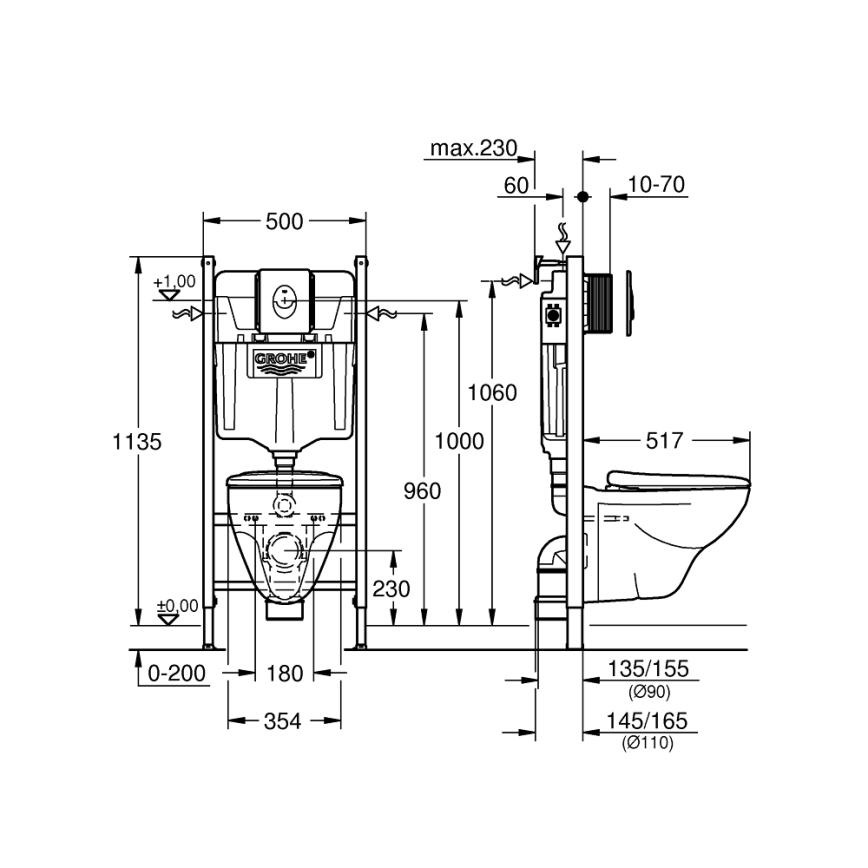 GROHE 39116000 - 4-i-1 sæt med SOLIDO COMPACT-keramik, 1,13 m