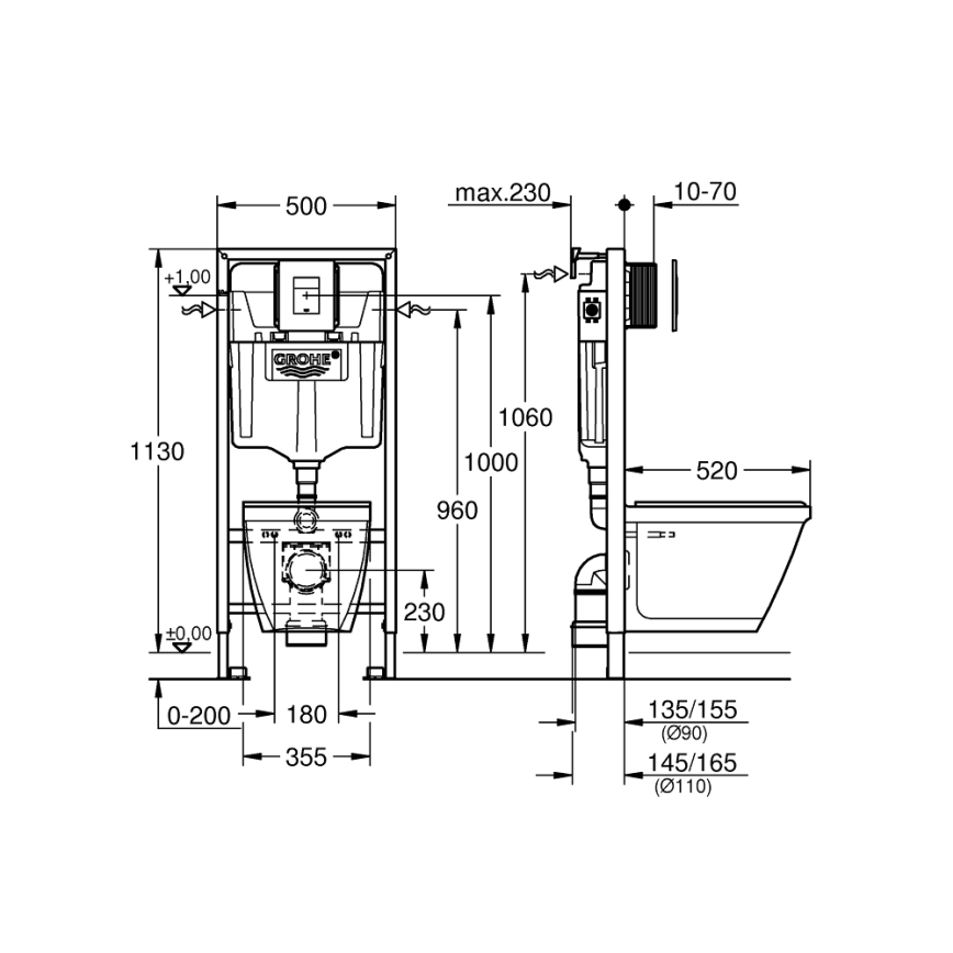 GROHE 39186000 - 4-i-1-sæt med SOLIDO COMPACT-keramik 1,13 m