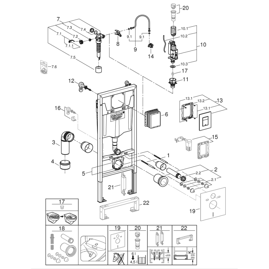 GROHE 39186000 - Indbygningssæt SOLIDO 1,13 m hvid