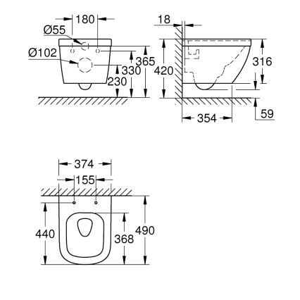 GROHE 39206000 - Vægophængt toilet EURO CERAMIC 49 cm keramik/hvid
