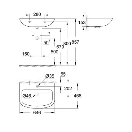 GROHE 39420000 - Væghængt håndvask BAU CERAMIC 646 × 468 mm keramik/hvid