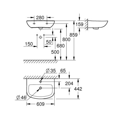 GROHE 39421000 - Væghængt håndvask BAU CERAMIC 609 × 442 mm keramik/hvid