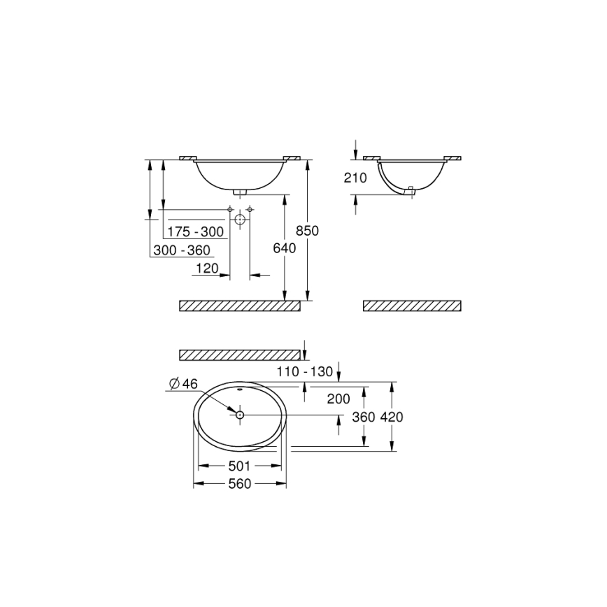 GROHE 39423000 - Undermonteret håndvask BAU CERAMIC 560 × 420 mm keramik/hvid