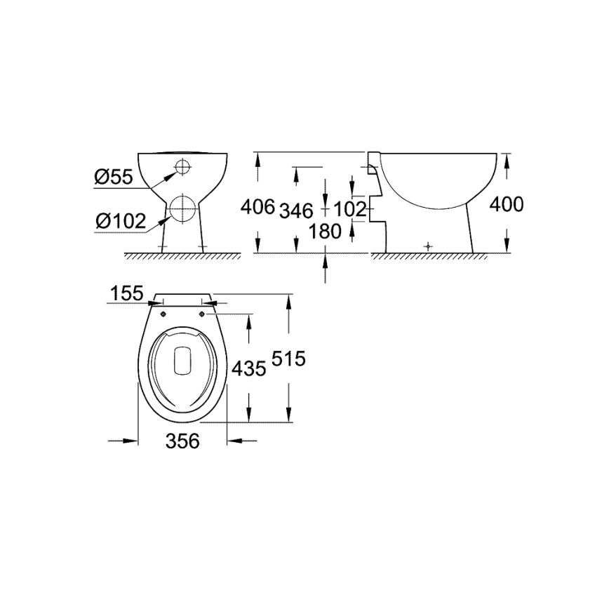 GROHE 39430000 - Gulvstående WC BAU CERAMIC 515 x 356 x 406 mm keramik/hvid