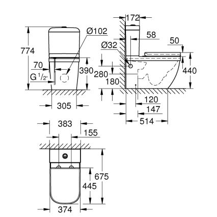 GROHE 39462000 - Komplet toiletsæt EURO CERAMIC 67,5 x 37,4 x 77,4 cm keramik/hvid