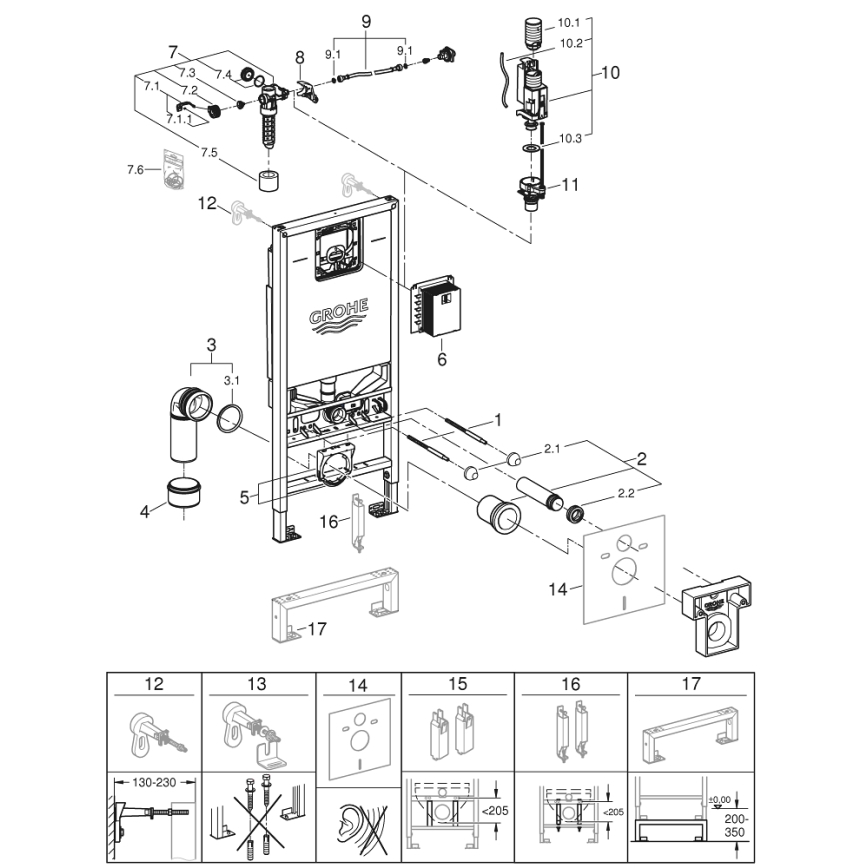 GROHE 39596000 - WC-modul RAPID SLX 1130 mm, hvid