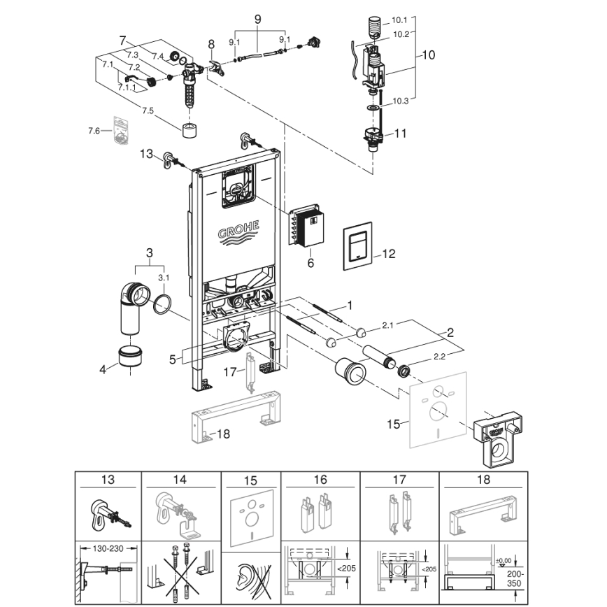GROHE 39603000 - 3-i-1 sæt WC RAPID SLX 1,13 m blank krom