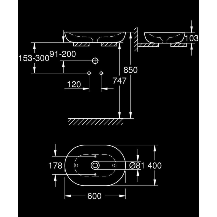 GROHE 3960800H - Håndvask til bordplade ESSENCE 600 × 400 mm keramik/hvid