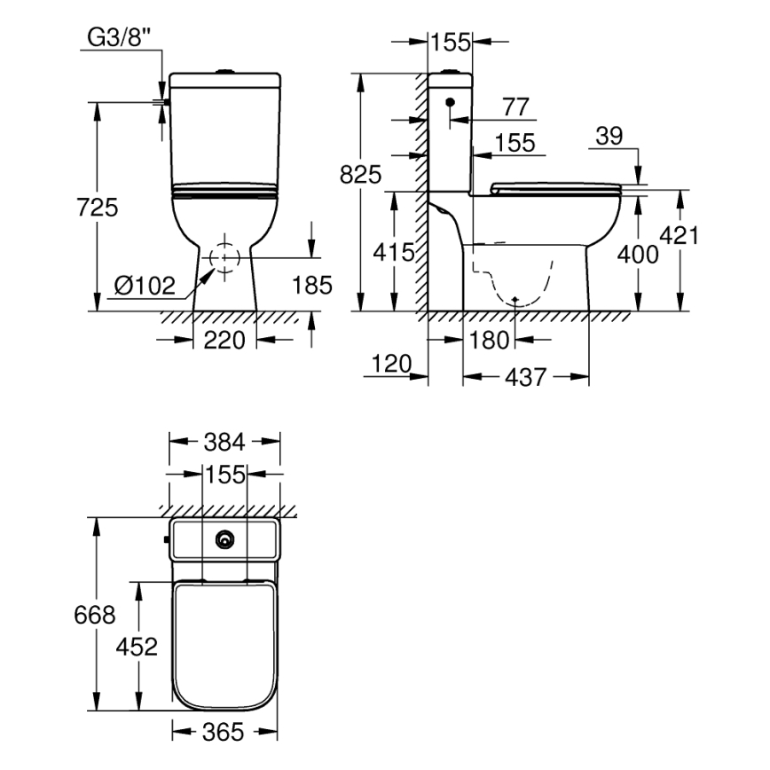 GROHE 39814000 - WC-kombisæt START EDGE 825 × 557 × 384 mm, keramik/duro-hvid