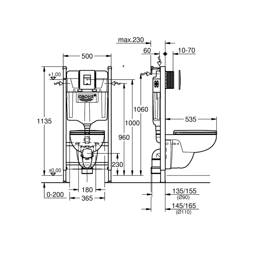 GROHE 39816000 - SOLIDO COMPACT toiletsæt 1,13 m keramik/hvid