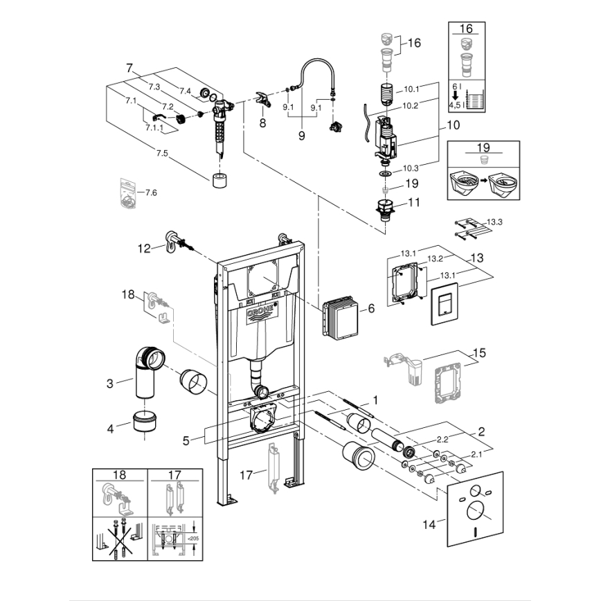 GROHE 39930000 - 4-i-1-sæt til WC SOLIDO 1,13 m blank krom