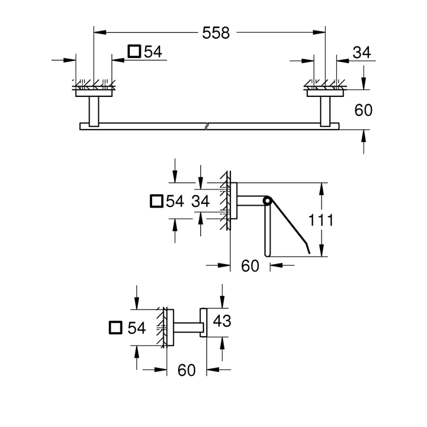 GROHE 41124DC0 - Tilbehørssæt START CUBE 558 mm i rustfrit stål