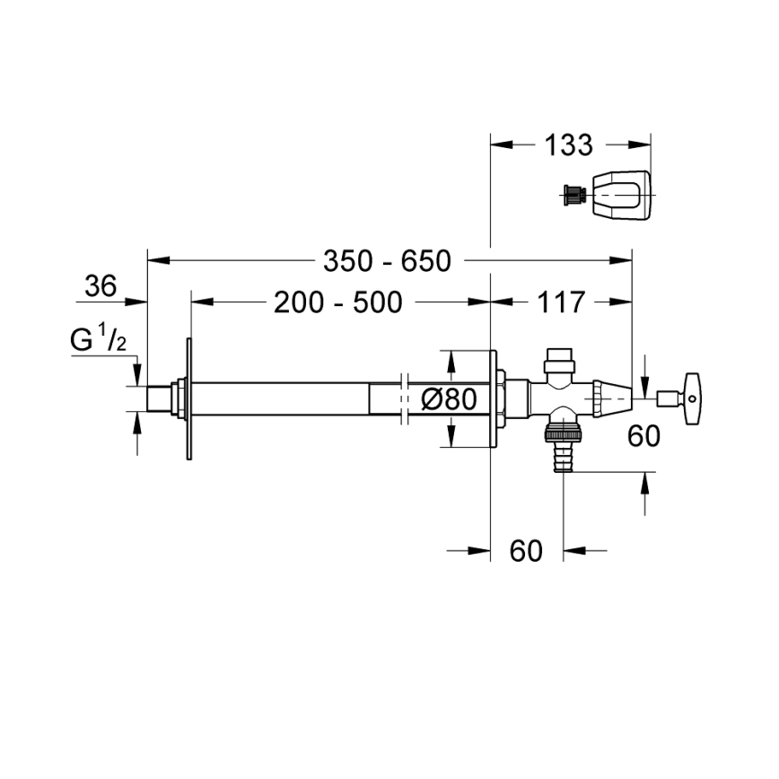 GROHE 41208000 - Udendørs vægventil EUROTEC DN 15, poleret krom