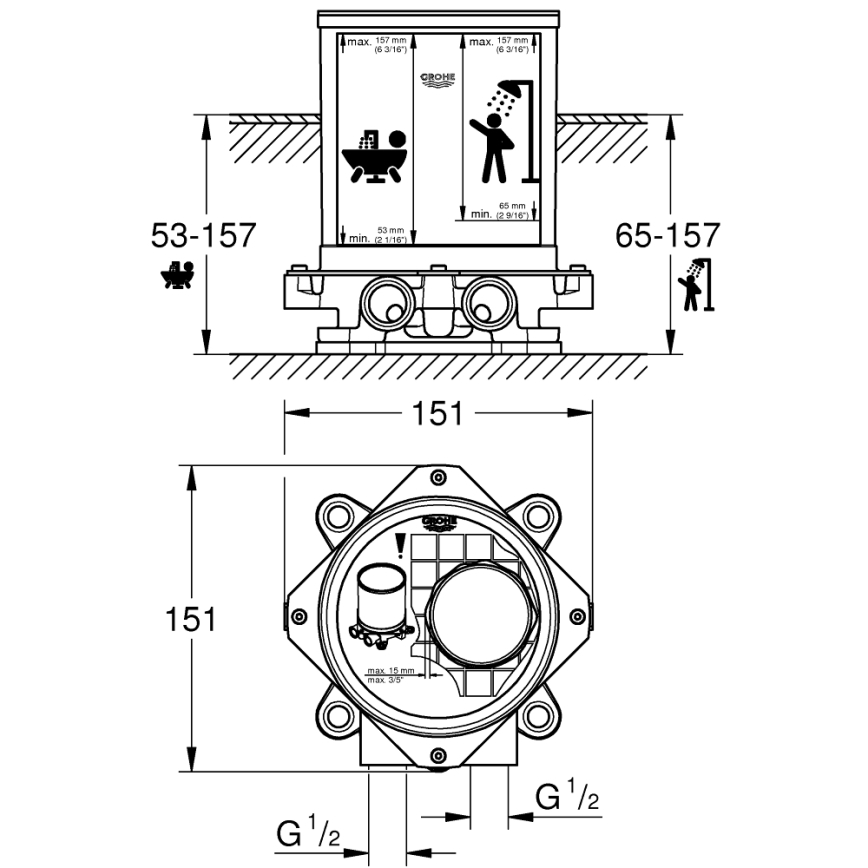 GROHE 45984001 - Indbygningssæt DN 15, messing