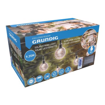 Grundig - Dæmpbar solcelledrevet LED-lyskæde 50xLED/8 funktioner 9,35 m varm hvid 1200 mAh IP44 + fjernbetjening