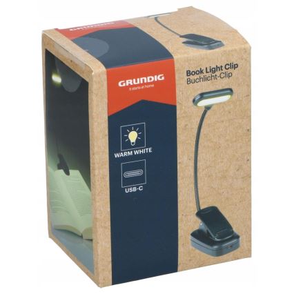 Grundig - Genopladelig LED-bordlampe med klemme, 5 V, 400 mAh, sort