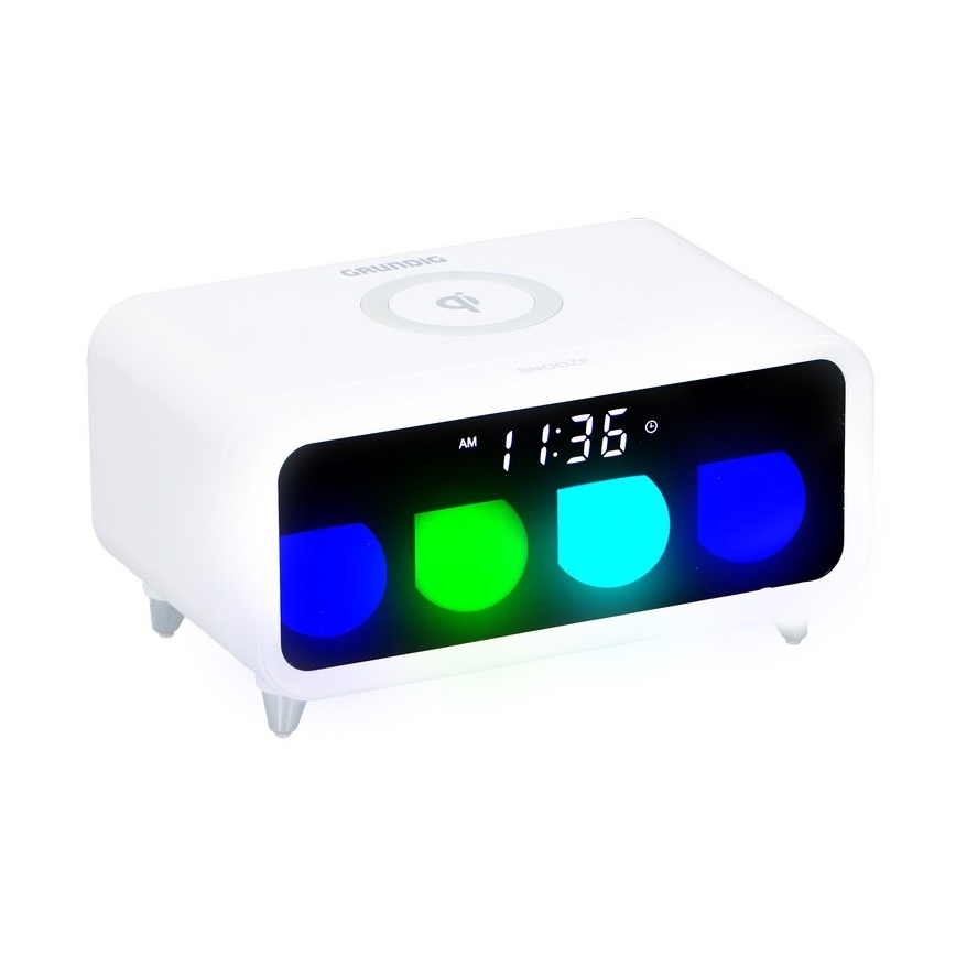 Grundig - LED natlampe m. vækkeur og trådløs opladning dæmpbar LED/5W/230V