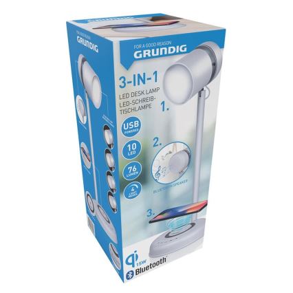 Grundig - LED-bordlampe med trådløs opladning og indbygget højttaler 3-i-1 LED/15W/5V