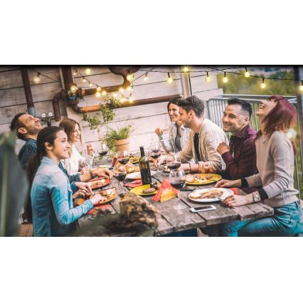 Grundig - LED dæmpbar solcellekæde 50xLED/8 funktioner 9,35m varm hvid 1200 mAh + fjernbetjening