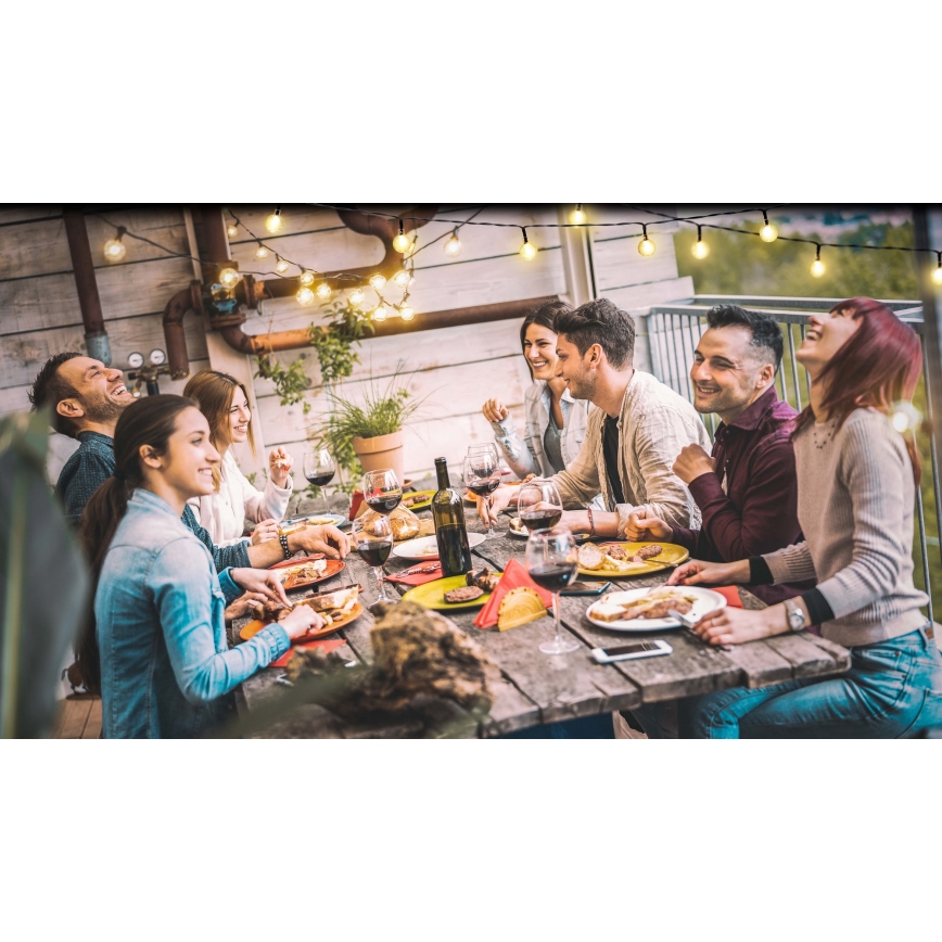 Grundig - LED dæmpbar solcellekæde 50xLED/8 funktioner 9,35m varm hvid 1200 mAh + fjernbetjening