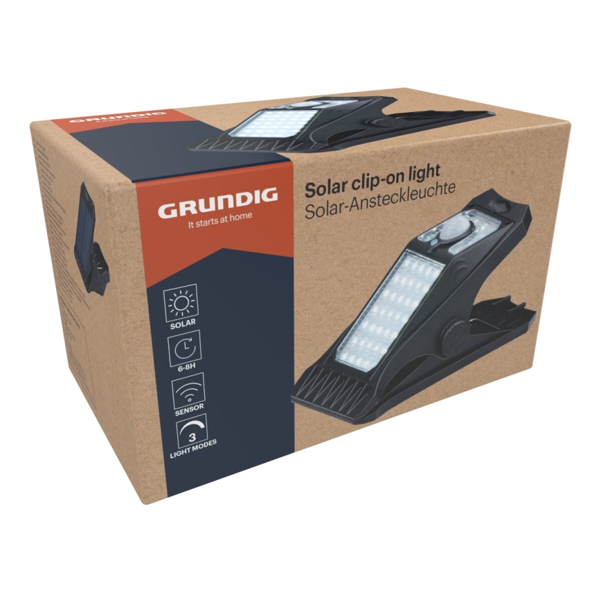 Grundig - LED solcellelampe med sensor CLIP-ON LED/9W/3,7V IP44