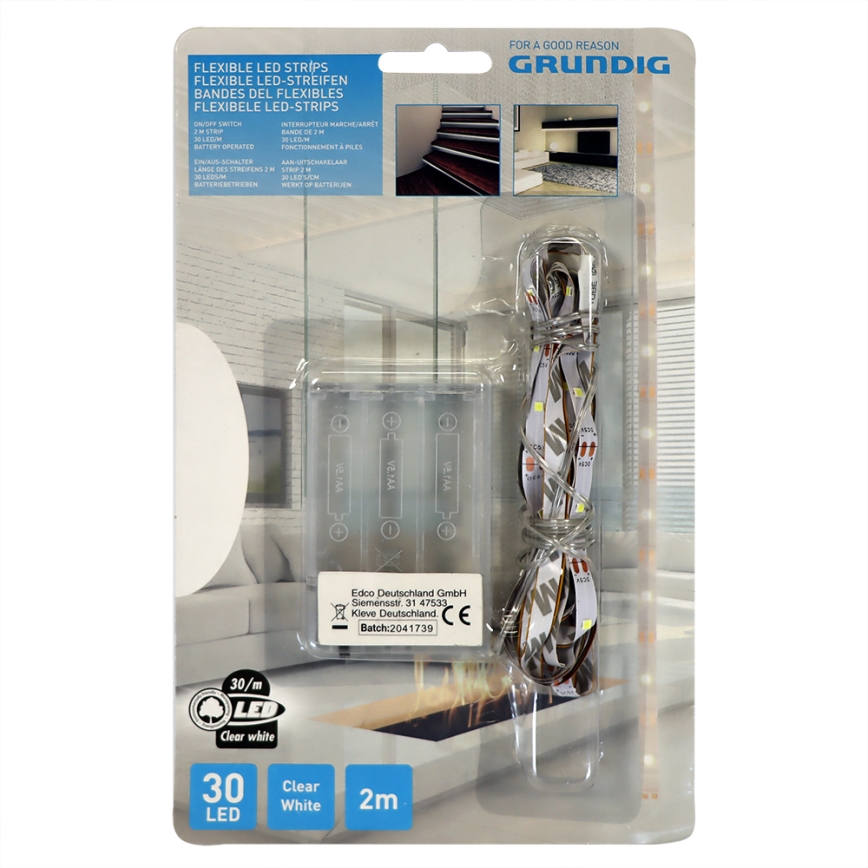 Grundig - LED strip 2 m LED/3xAA dagslyshvid