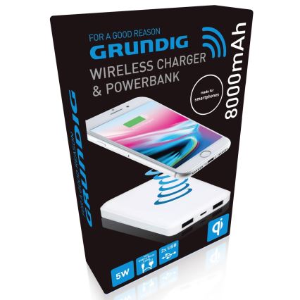 Grundig - Powerbank 8000 mAh/5V med trådløs opladning