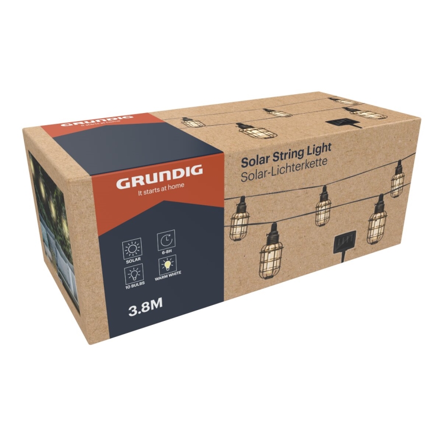 Grundig - Soldrevet LED lyskæde 10xLED 3,8 m IP44 varm hvid